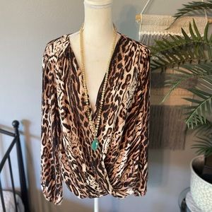 INC LONG SLEEVE ANIMAL PRINT TOP